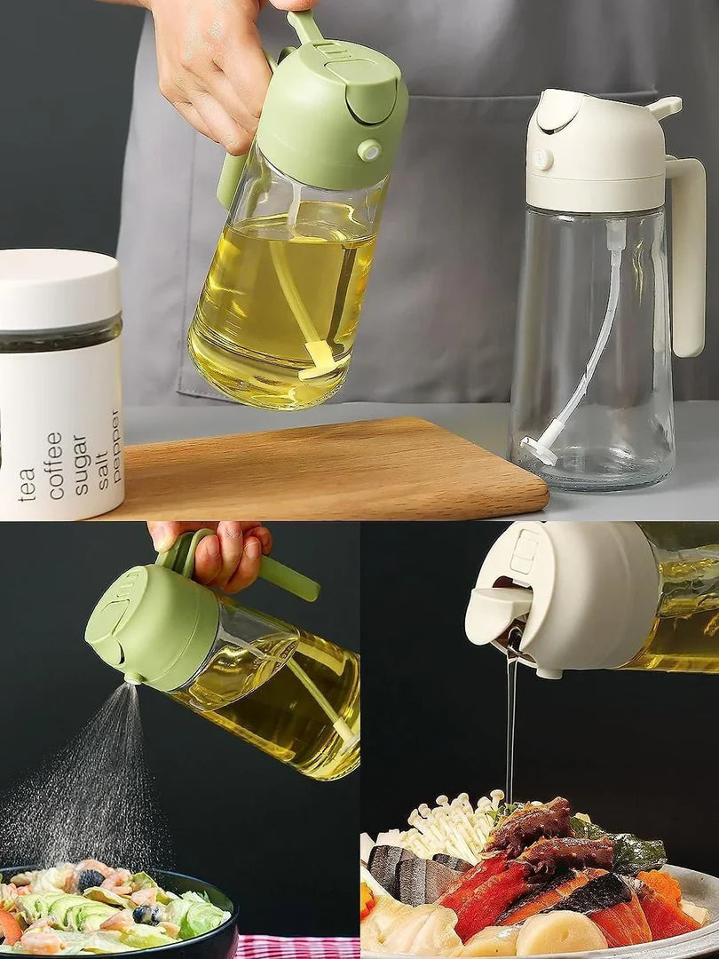 -in-1 Oil Dispenser Bottle Spray & Pour - Leakproof Plastic Oil Sprayer for Kitchen Cooking