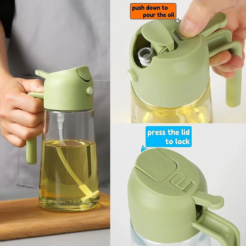 -in-1 Oil Dispenser Bottle Spray & Pour - Leakproof Plastic Oil Sprayer for Kitchen Cooking