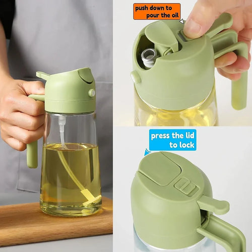-in-1 Oil Dispenser Bottle Spray & Pour - Leakproof Plastic Oil Sprayer for Kitchen Cooking